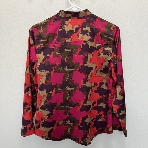Ruby Rd | Petite Pink Purple Graphic Print Roll Tab Sleeve Button V Neck Top 4P - Picture 6 of 6